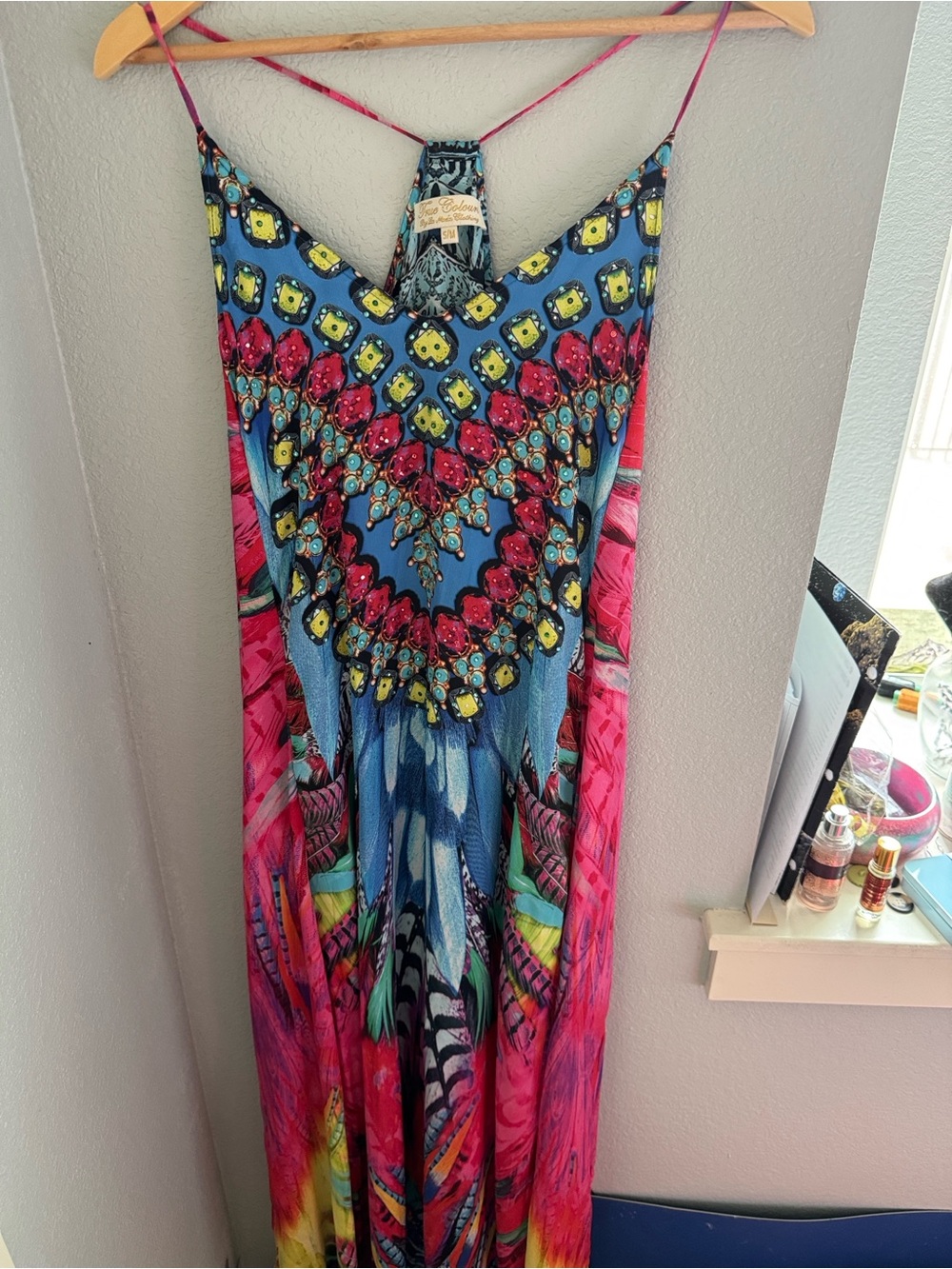 True Colors by La Moda Clothing Blue and Pink Printed Maxi Dress